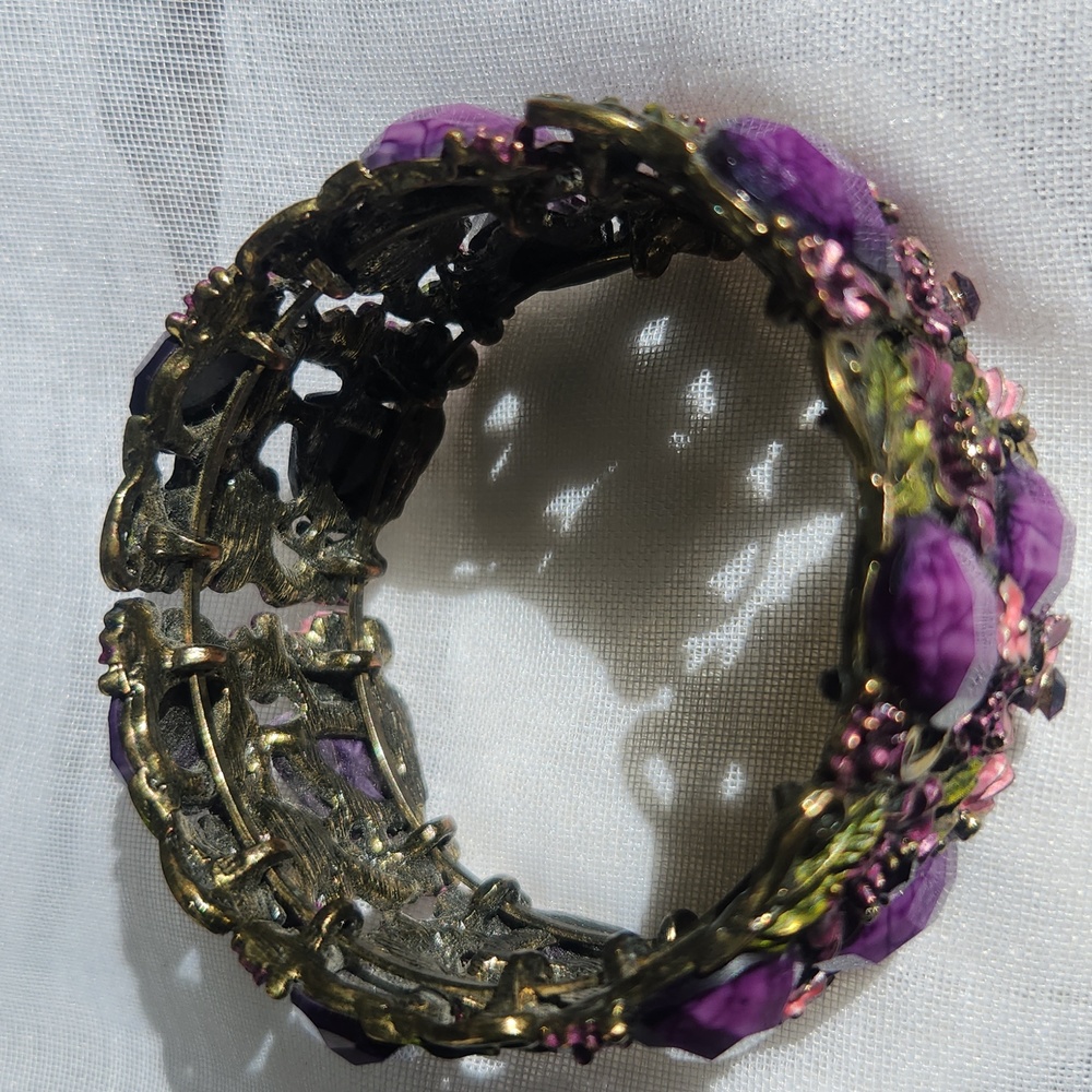 Multi Color Rhinestone Flower Floral Bangle Cuff Bracelet - Picture 7 of 14